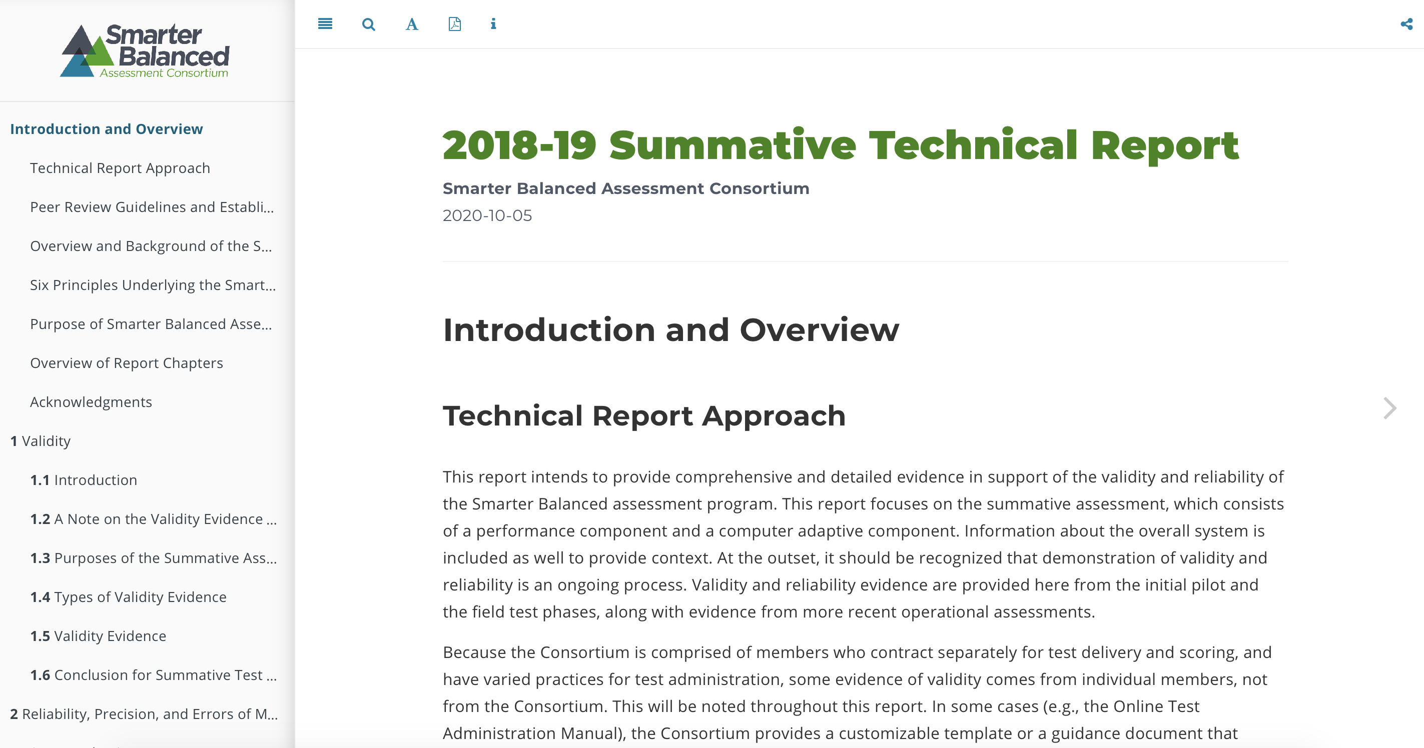 Screenshot of the 2018-19 Summative Technical Report.
