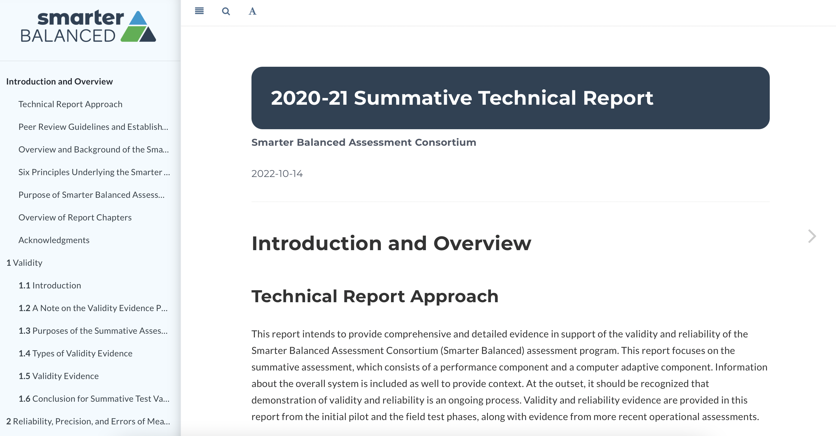 Screenshot of the 2020-21 Summative Technical Report.